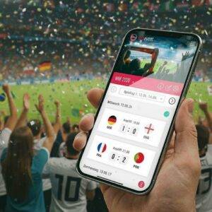 tippevent Fußball-Tippspiel App auf Smartphone mit WM 2026 Live-Ergebnissen im Stadion