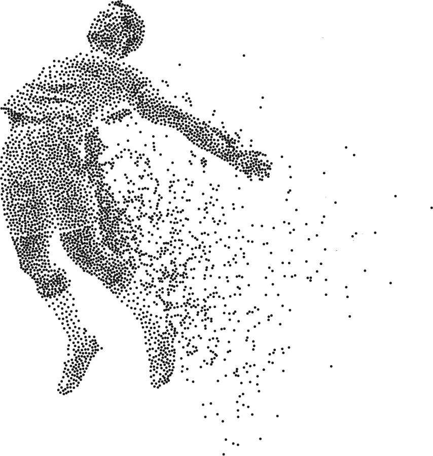 Abstrakter Fußball-Spieler als Partikel-Kunstwerk – dekoratives Design-Element für das tippevent Fußball-WM-Tippspiel