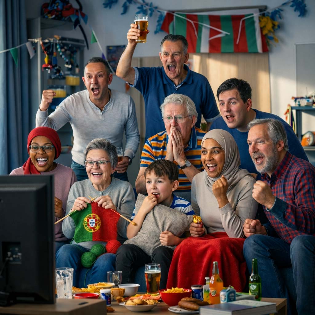 Diverse Familie schaut gemeinsam Fußball – Kostenloses Online-Tippspiel für Freunde und Familie mit tippevent