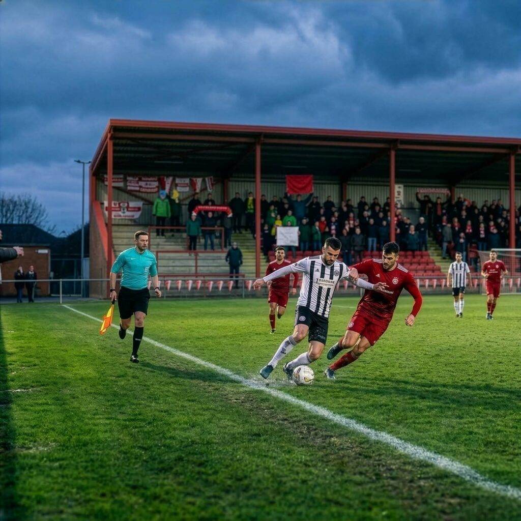 Fußballspiel im Sportverein mit Schiedsrichter und Fans – Vereins-Tippspiel für Sportverbände mit tippevent